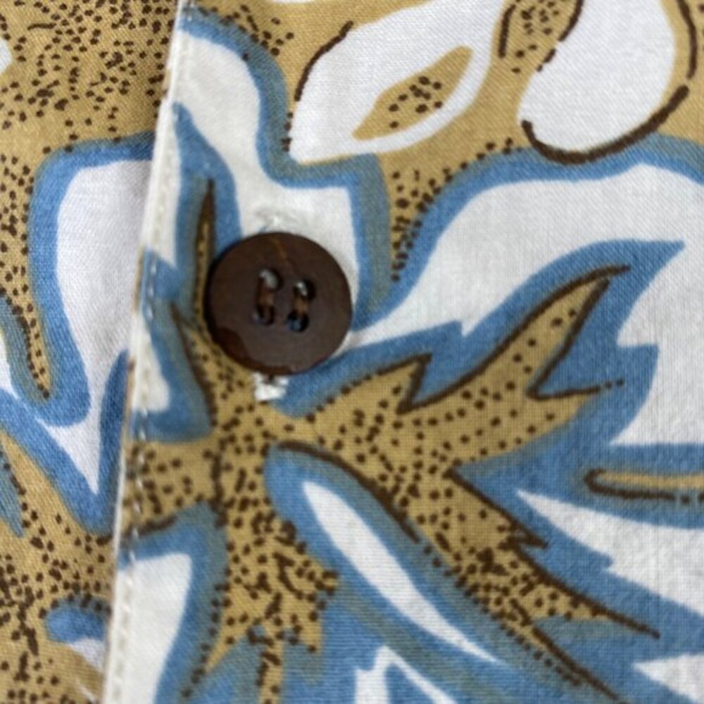 Malibu Dreams Mens Hawaiian Shirt L Cotton Floral Olive/Blue Short Sleeve - Picture 5 of 8